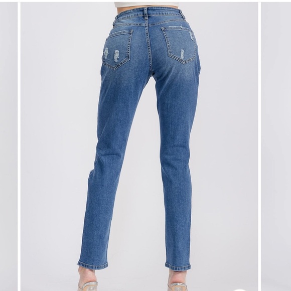 Women's Blue Distressed Jeans with Green Patchwork NEW ALL SIZES - Picture 2 of 5